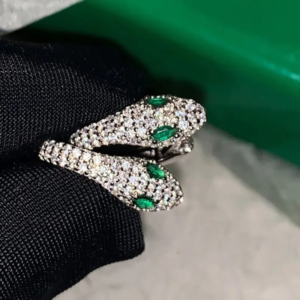 NEW 14K Gold Plated Emerald & CZ Crystal Snake 🐍 Hoop Clip Earrings